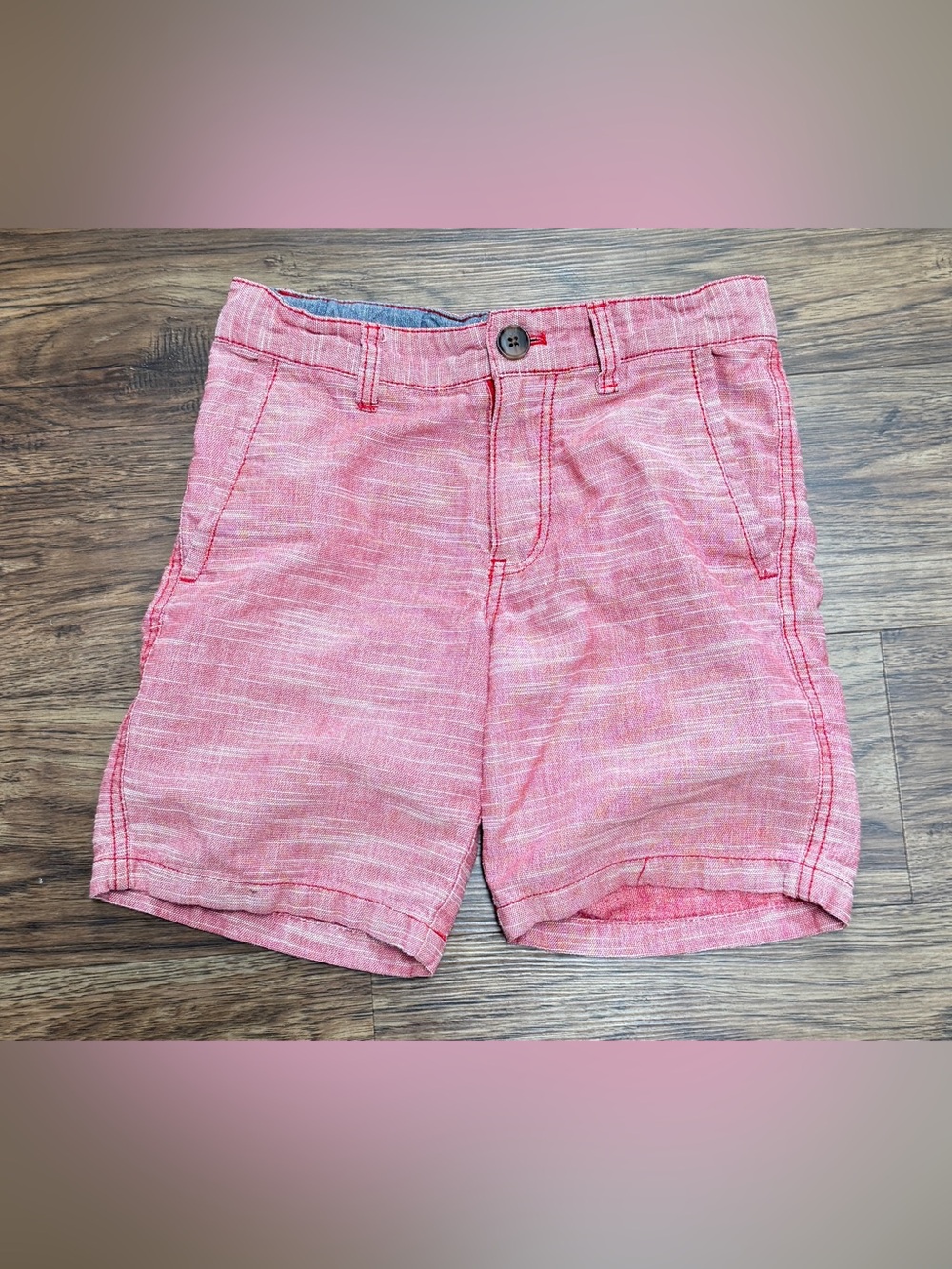 Cat & Jack Red-Striped Linen Shorts with Chambray Trim